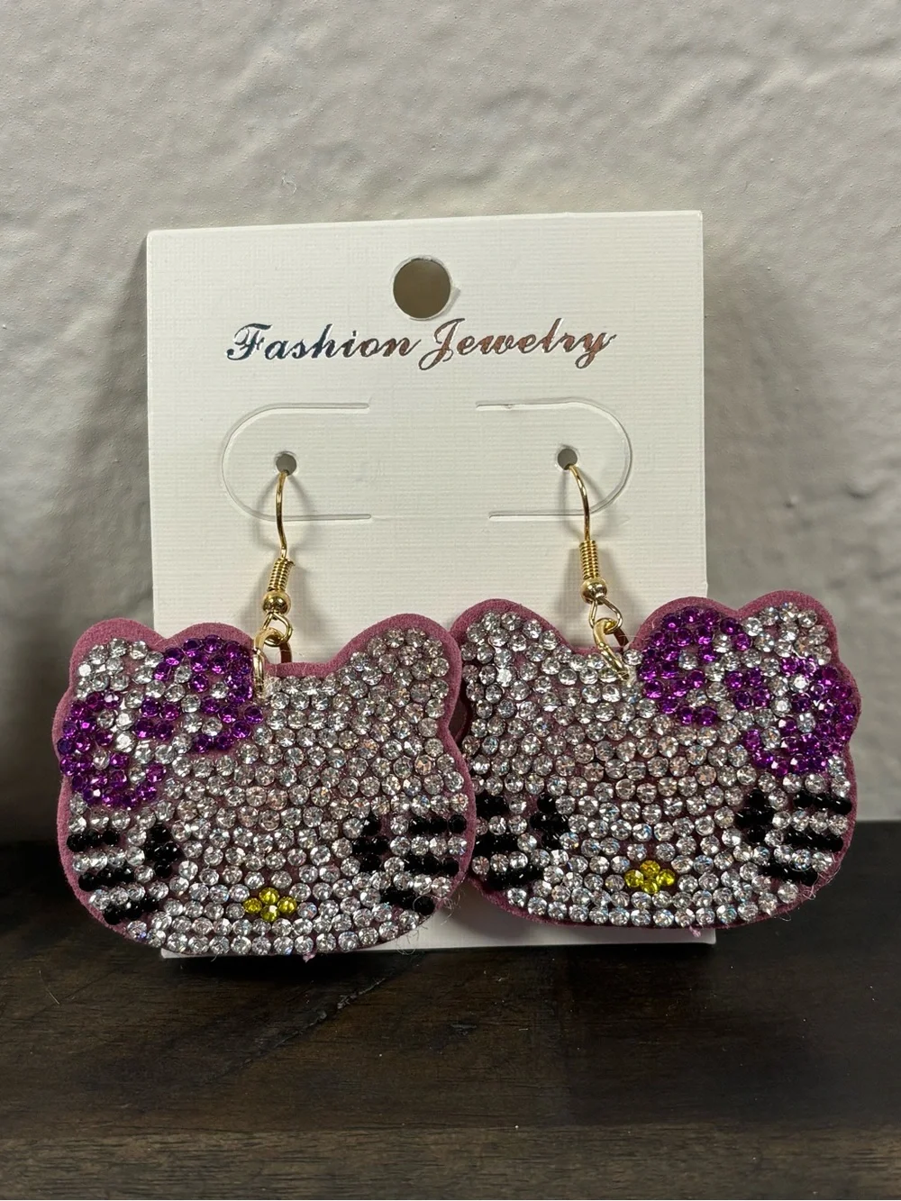 Fashion Jewelry Crystal Hello Kitty Style Dangle Earrings Blue Purple Bling